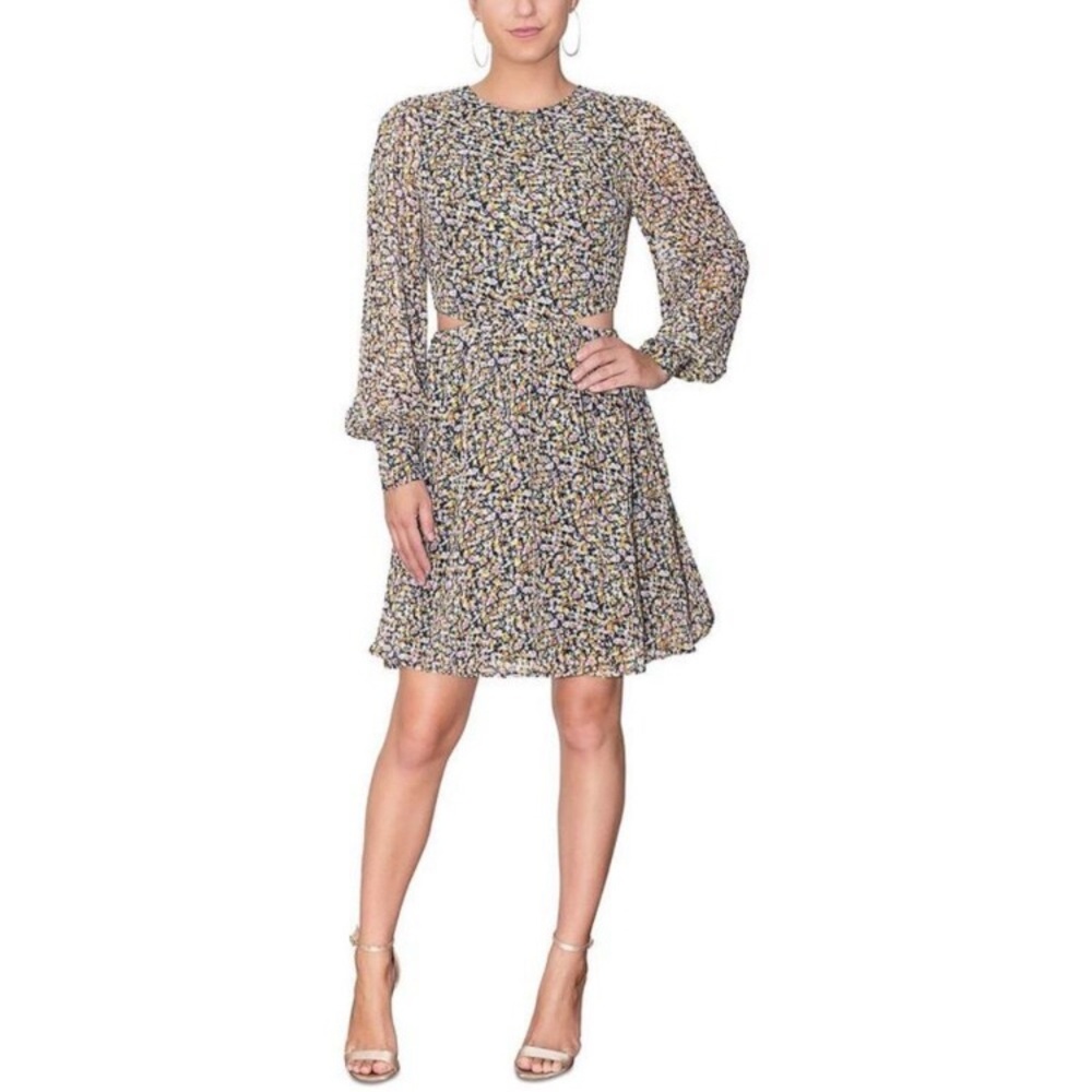 RACHEL Rachel Roy Womens Black Chiffon Floral Cut-Out Fit & Flare Dress Size 10